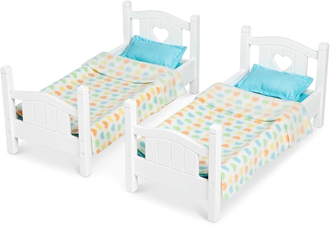 Melissa & Doug Mine to Love Wooden Play Bunk Bed for Dolls up to 18 inches-Stuffed Animals - White (2 Beds, 17.4”H x 9.1”W x 20.7”L Assembled and Stacked)