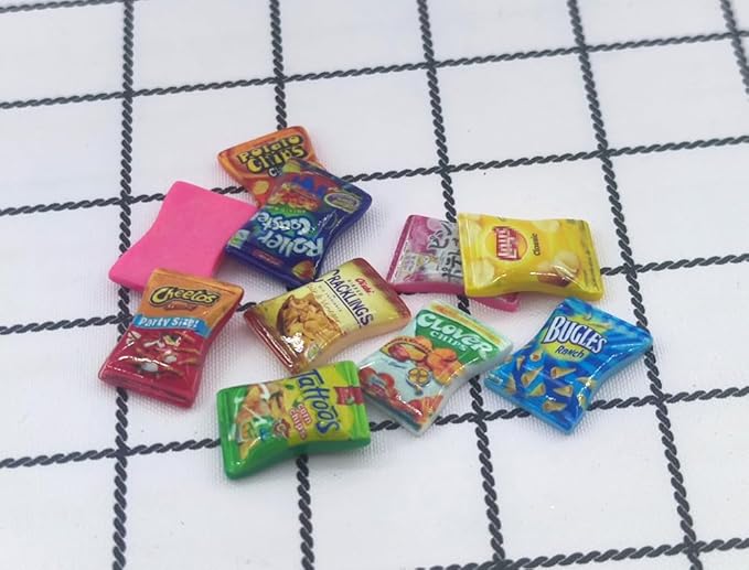 Miniature Drink Bottles Snacks Food Cake Dollhouse Decorations Pretend Play Kitchen Game Party Toys (Snack 10pcs)