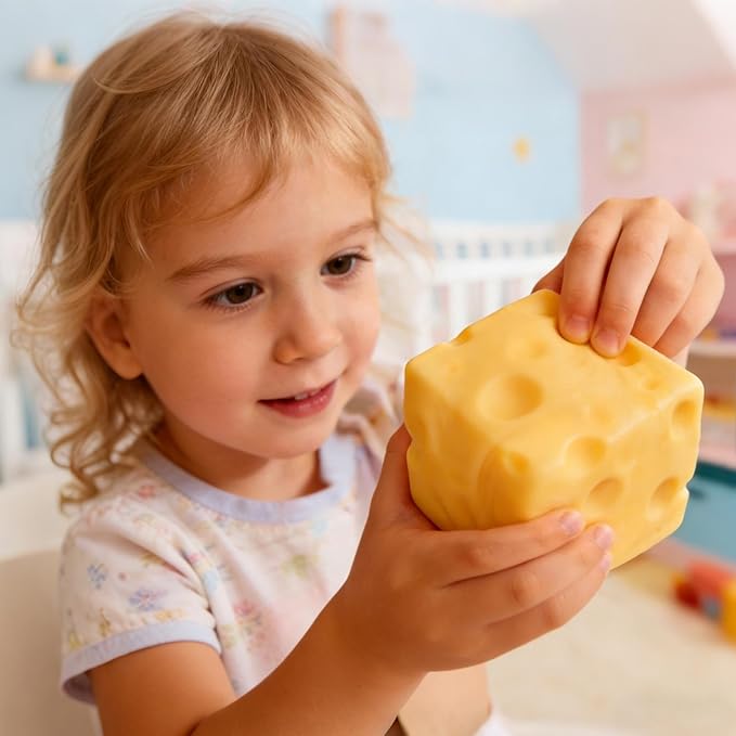 Easy Sqweezy Super Cheesy, Squeeze This Big, Fun, squiishy, Slow Rising, Extra Soft Giant Block of Cheese for Stress Relief - Sensory / Fidget Novelty Toy and Gift for Kids and Adults