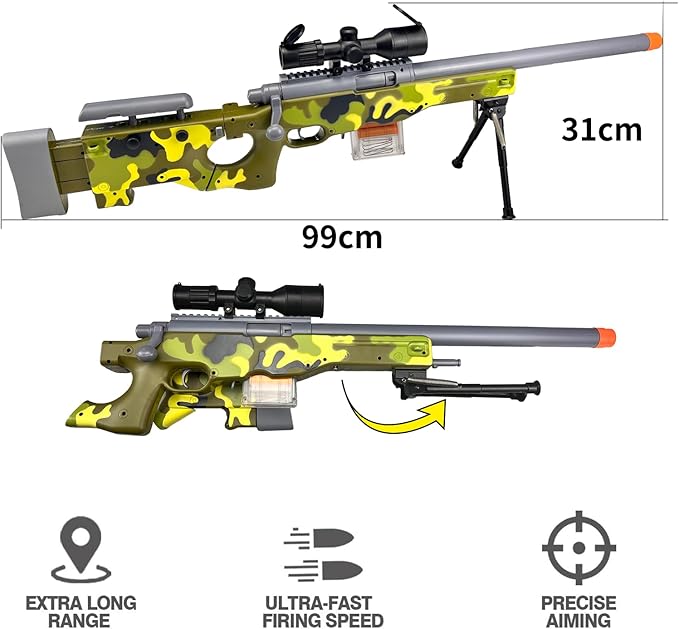 AGM MASTECH AWM Foam Dart Blaster, Shell Ejecting Model with Scope, Metal Components, Foldable Stock, 40 Darts, 20 Shells. Tactical CS Game Prop for Teens 14+ and Adults (Camo Green)
