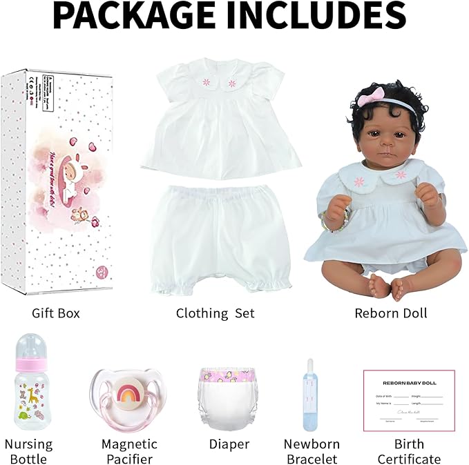 SCOM Reborn Baby Dolls Black Girl- 18 Inch Realistic Newborn Doll Newborn Dolls African American Real Life Baby Gift for Kids Age 3