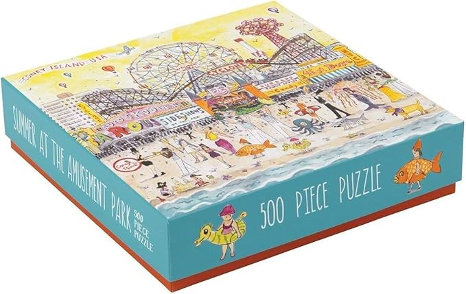 Galison Michael Storrings 500 Piece Jigsaw Puzzle for Families, Summer at The Amusement Park Scene, Great Family Puzzle to Enjoy Together