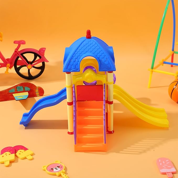 Garneck Miniature Playground Set Dollhouse Decor: Mini Playground Model with Slide and Stairs Plastic Furniture Accessory for Dollhouse Sand Table Diorama Small Playset Home Decoration