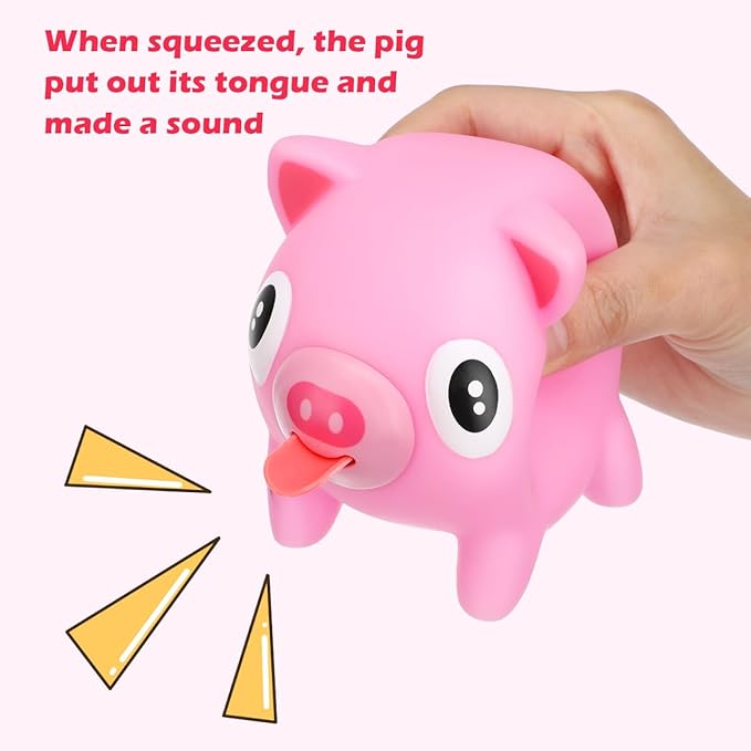 Squeezing Pig Toy, Tongue Stick Out Decompression Pig Sensory Toys – Pink Squeeze Ball for Kids Adults, Stress Relief Party Favors Stocking Stuffers
