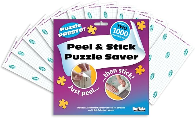 (2 Pack)Puzzle Presto! Peel & Stick Puzzle Saver: The Original and Still The Best Way to Preserve Your Finished Puzzle! 12 Adhesive Sheets and 4 Adhesive Hangars. Preserve Two1000 Piece Puzzles! Multi