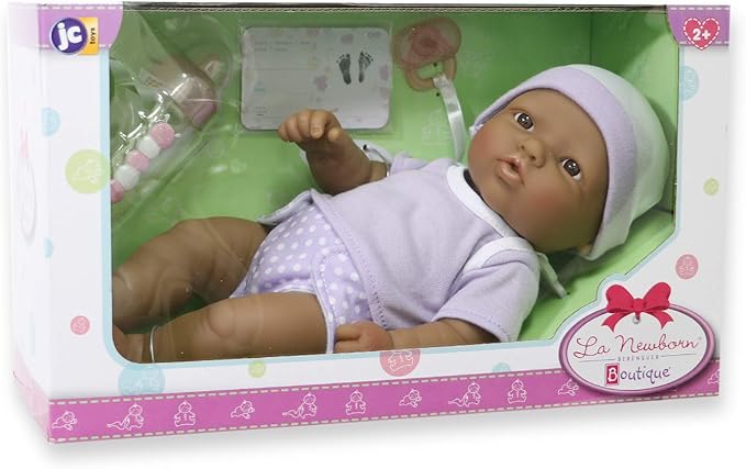 JC Toys - La Newborn Nursery | 7 Piece Baby Doll Gift Set | 12" Life-Like Hispanic Doll with Accessories | Purple | Ages 2+ (18347)