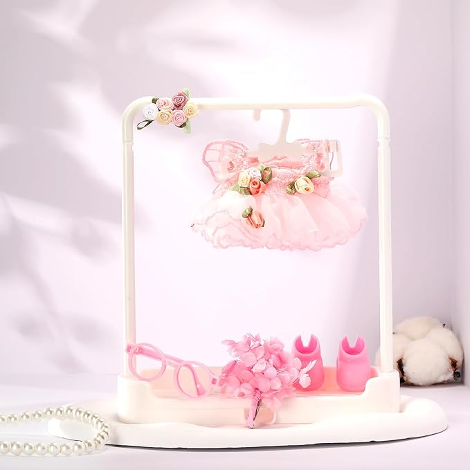 Doll Clothes for Labubu 17cm Have a Seat & Exciting Macaron & Big into Energy Series Dolls, Adorable Chic Dress Set for 17cm Dolls Accessories (Pink Flower Skirt + Hairband)