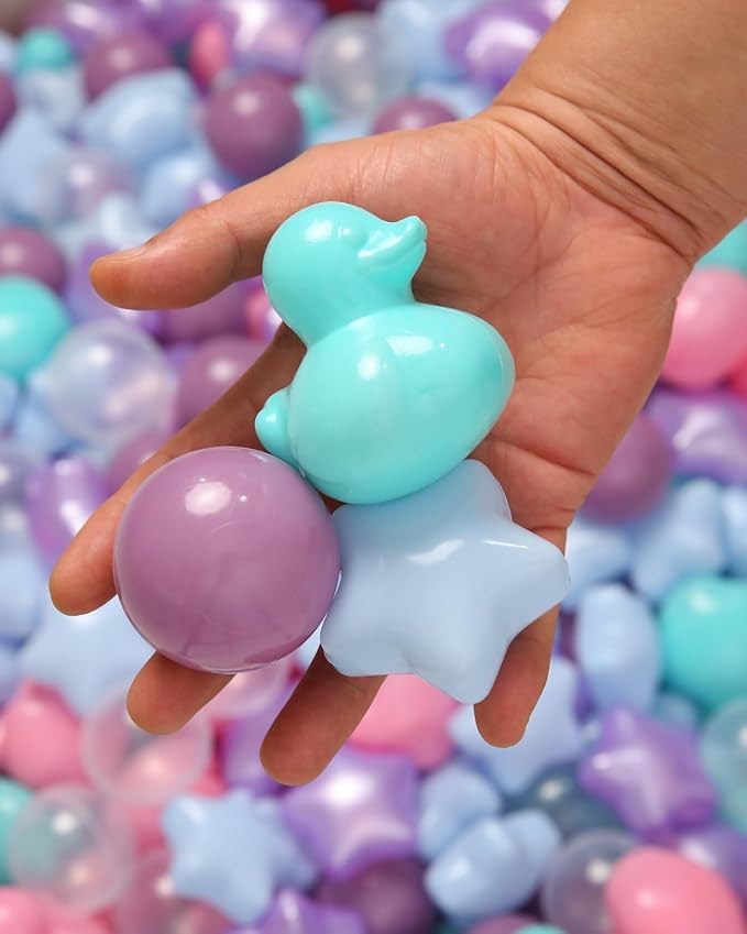 TRENDPLAY Ball Pit Balls Shapes Pastel, Duck Star Shape Non Toxic for Toddlers Kids Baby Girls Boys Dogs Soft Play,Party, 50 100 200
