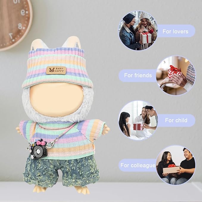 Clothes for Lububu 17cm Dolls(NO Doll) for Lububu Doll Outfits with Accessories Suit for Lububu Cute Stylish Dress Up Set Easter Gifts Grey Pants