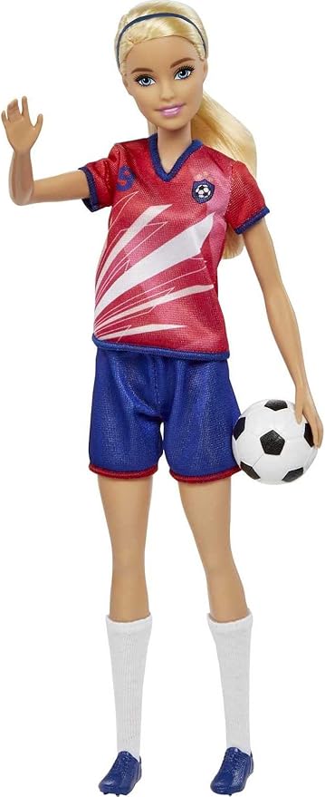 Barbie Careers Fashion Doll & Accessory, Soccer Player with Blonde Ponytail, #9 Uniform, Tall Socks, Cleats & Ball