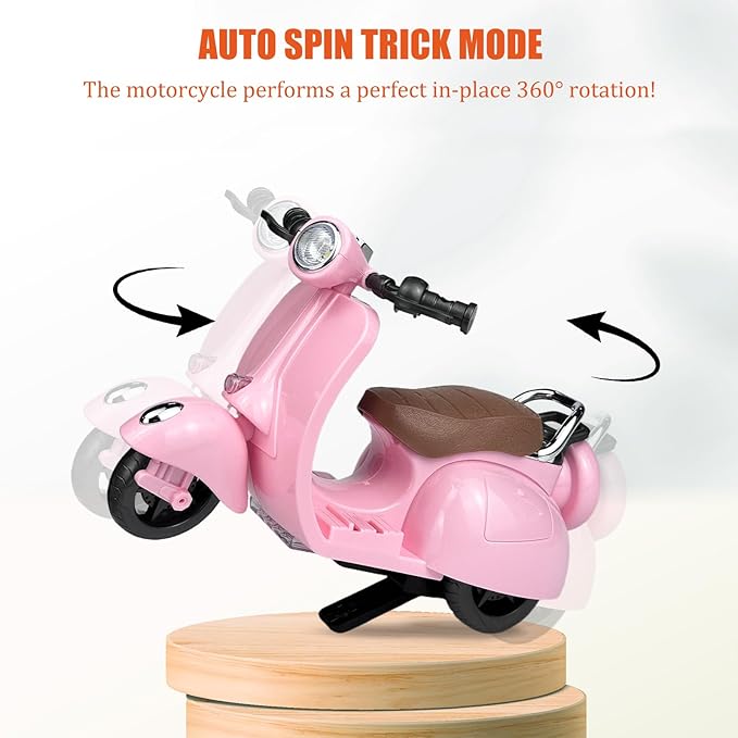 Electric Doll Scooter for 17cm Doll,Funny Doll Accessories with Music and Lights, 360° Rotatable Plastic Scooter Decoration Batteries Not Included(Pink)