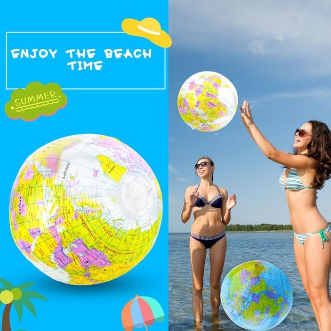 12 Pack 12 inches Inflatable Globe Blow up World Globe PVC Earth Beach Balls Pool Toys for Kids Swimming Pool Game Beach Playing or Teaching Toys