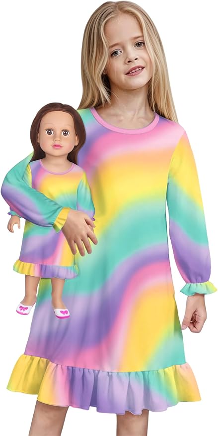 LQSZ Doll and Girl Matching Nightgown Outfit Pajamas Nightie Nightgown for Girls and Dolls Clothes