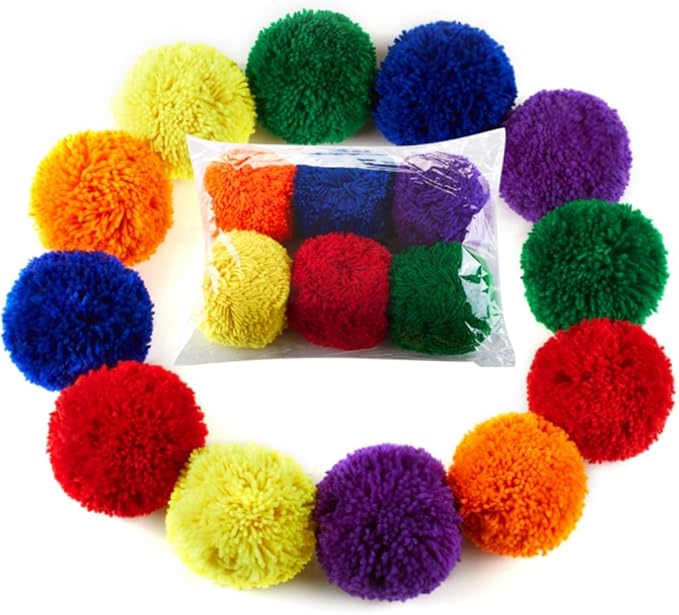 12-Pack 4'' Yarn Sport Balls/Soft Fleece Balls (Rainbow Pack)