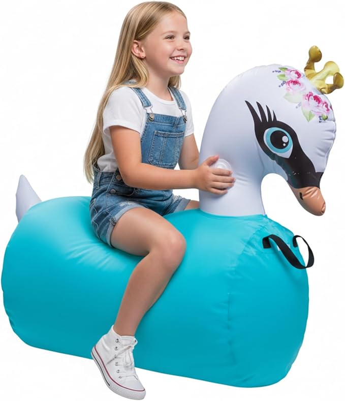 Waddle Hip Hoppers Large Bouncy Hopper - Inflatable Hopping Animal Bouncer Ride On Toys, Easy Grip, Stable Base, Outdoor & Indoor Animal Hopper Toy, Supports Up to 250 Lbs, Ages 5 and Up (Swan)