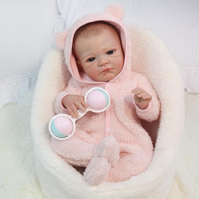 WOOROY Realistic Reborn Baby Doll - 20 Inch Lifelike Reborn Baby Girl with Open Eyes in Pink Plush Outfit, Handmade Collectible Gift with Accessories for Kids 3+