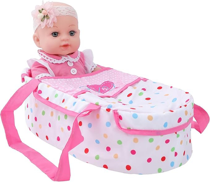 DONTNO 12 Inch Baby Doll with Bassinet Bed,Reborn Alive Doll Includes Clothes and Accessories,Bottles,Nipple,Diaper,Burp Cloth,First Baby Dolls for Toddlers 36 Months and Up