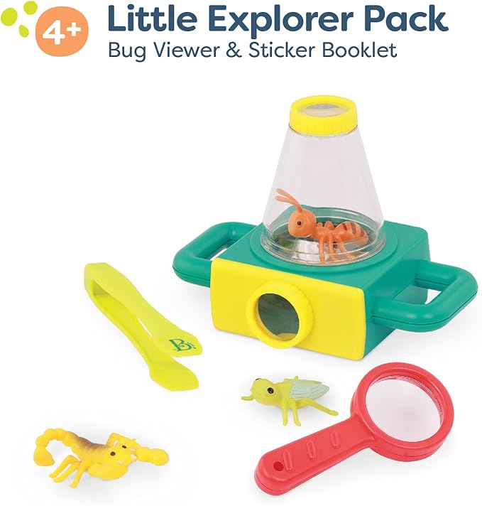 B. toys – 9 Pieces Toy Microscope Set with Sticker Book, Magnifying Glass & Tweezers, Includes 4 Toy Bugs for Little Explorers, STEM Learning, Educational Toys for Kids 4+ Years