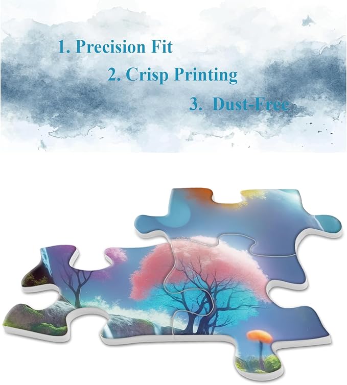 Magic Forest Landscape Puzzles for Adults 1000 Pieces, Nature Waterfall Moon Jigsaw Puzzle, Colorful Tree Scenic Puzzle as Home Decor