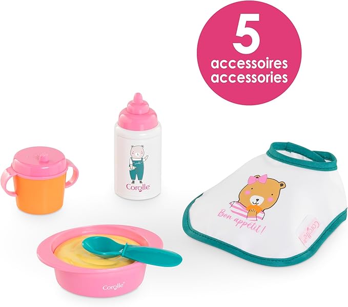 Corolle Baby Doll Accessory Set with Bottle, Blanket, and Feeding Items for Interactive Play and Imaginative Learning