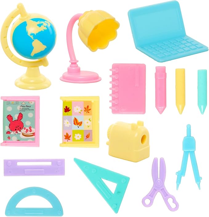 ENOCHT 27 Pcs 11.5 inch Doll School Accessories 4 Doll Backpack Bag with Zipper with Computers, Glasses, Blackboard, 7 Pcs Study Accessories 8 Pcs Stationery Sets 2 headsets