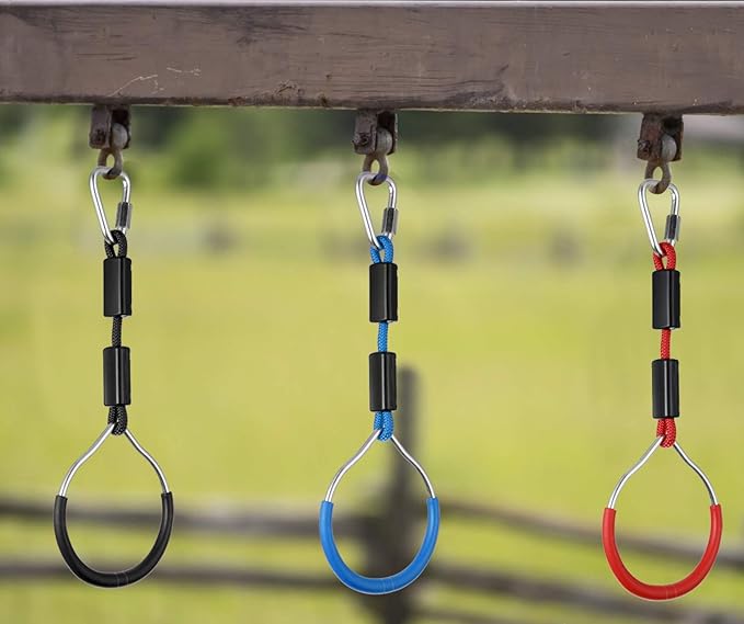 PELLOR 4-Pack Colorful Ninja Rings -Gymnastic Rings, Ninja Slackline Obstacle Course Accessories, Backyard Playground Training Equipment Play Set for Kids Adult