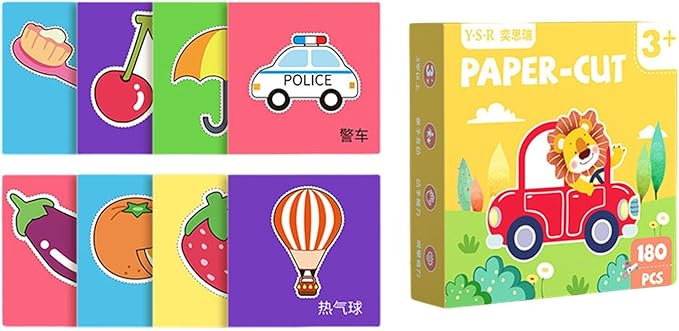 180 Pieces Paper Cutting Activity Set Craft Making Scissors Kit Art Painting DIY Project Material Paper Suitable for Children Boys, Life Theme