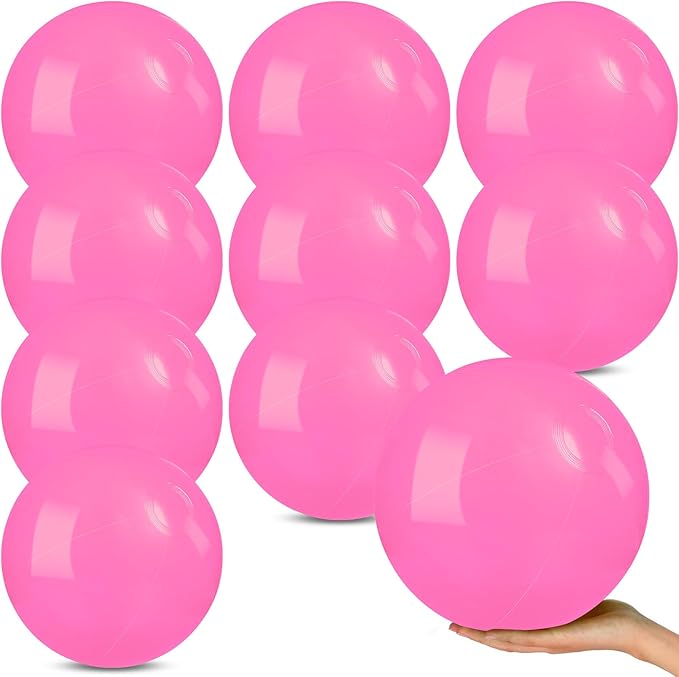 10 Pack Pink Beach Ball - 12Inch Blow Up Beach Ball Party Supplies for Kids, Inflatable Floating Balls for Summer Pool Parties, Outdoor Activities & Birthday Decorations(Pink)