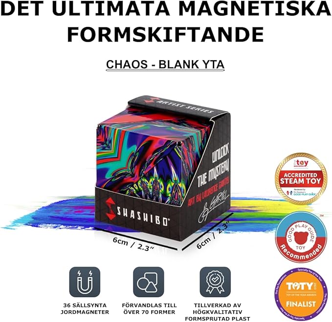 Shashibo Shape Shifting Box - STEM Fidget Toy with Ultra Strong Magnets - Sensory Puzzle Cube Transforms Into 100+ Shapes, Easter Basket Stuffers Gift for Kids, Teens, and Adults (Chaos)