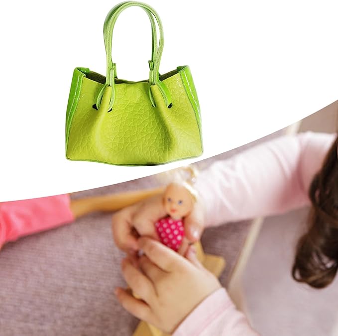 Amagogo 1:12 Scale Fashion Handbag, Pretend Play Toy Ornaments, Models DIY Gift Scenery Supplies, Doll Accessories Scene, Yellow Green