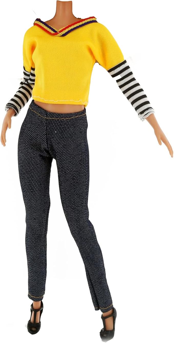 Doll Clothes, 5 Sets Fashion Outfits Autumn Dresses Spring Clothes Sweater Pants Shoes Socks Bag for 29cm Dolls Accessories Baby Gifts (A)