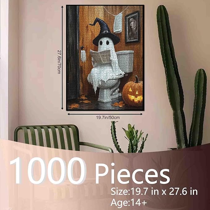 1000 Pieces Paper Puzzle for Adults, Halloween Pumpkin Toilet Little Devil for Home Decoration Gifts Puzzle,Intellectual Decompressing Fun Family Game Halloween Decor 19.7 x 27.6 Inch