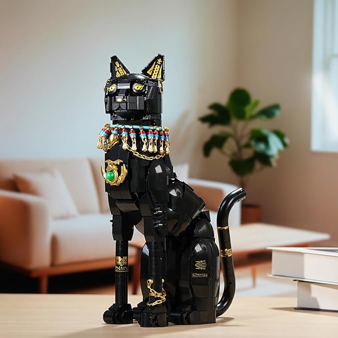 Egyptian Pharaoh Cat Building Set - Animal Black Cat Building Blocks Toy for Adults DIY Crafts Project Egyptian Cat Model for Home Office Decor, Easter Gift for Adults Women 10+ (1274PCS)