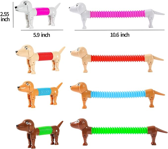 Dog pop Tubes fidgets, Easter Egg Stuffers, Sensory Toys for Kids 5-7, fidgets for Toddler, Easter Basket , Easter Egg fillers,（4 Pack Dog）