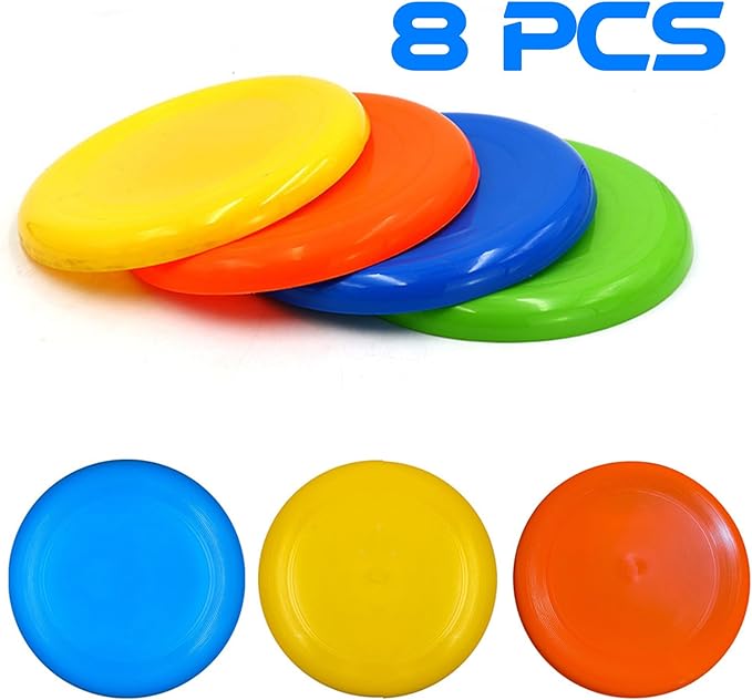 Anzmtosn 8 Inch Sport Flying Disc, Beach Sand Sport Ring Toys, Large Beach Flying Ring Toy Sets Kit for Pool Playground Toy Gift Set Bundle for Kids Boys Girls Outdoor Garden Backyard Pack- 8 Pack