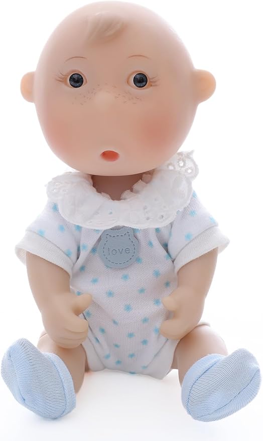Cute Potato Baby Doll, 7 Inch Mini Baby Doll with 5 Movable Joints, Thumb-Sucking Pose, Full Vinyl Doll Gift for Kids and Collectors, Ages 3+ (Blue)