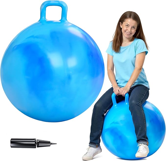 Hopper Ball for Adults & Teens 16+, 28 Inch Clouds Bouncy Ball with Handle, Sit On Hippity Hop Exercise with Air Pump, Jumping Hopping Toys Active Play for Family Activities Indoor Outdoor Fun Races