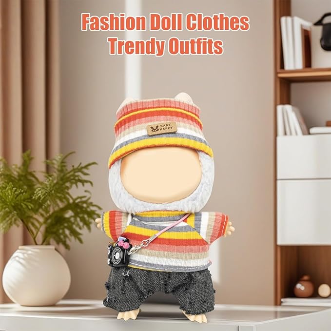 Clothes for Lububu 17cm Dolls(NO Doll) for Lububu Doll Outfits with Accessories Suit for Lububu Cute Stylish Dress Up Set Easter Gifts Black Pants