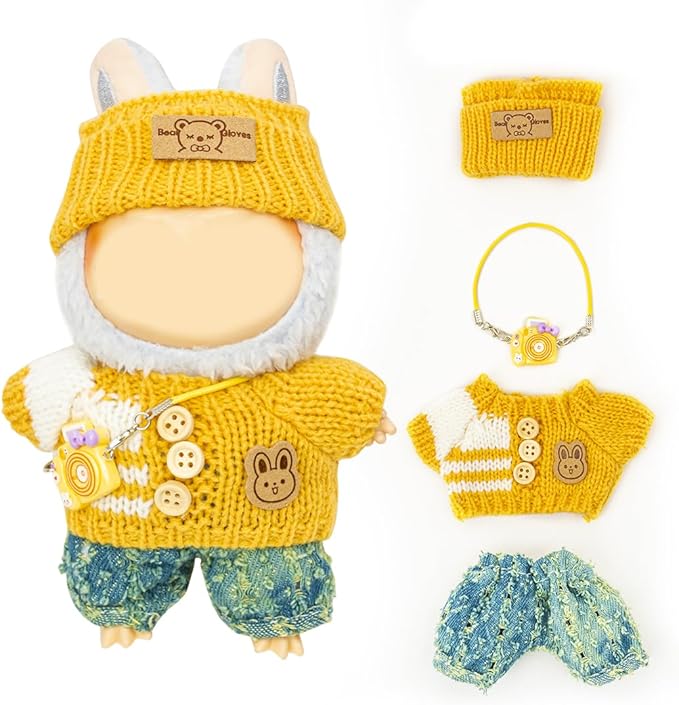Clothes for Lububu 17cm Dolls(NO Doll) for Lububu Doll Outfits with Accessories Suit for Lububu Cute Stylish Dress Up Set Easter Gifts Yellow