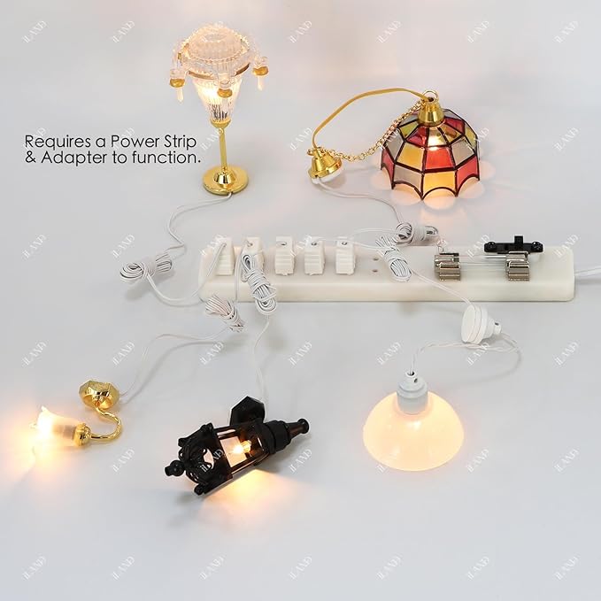 iLAND 1/12 Scale Accessories of Dollhouse Lights, Classic Miniature Lamp for Dollhouse Decoration, White Dome Pendant Light w/Plug