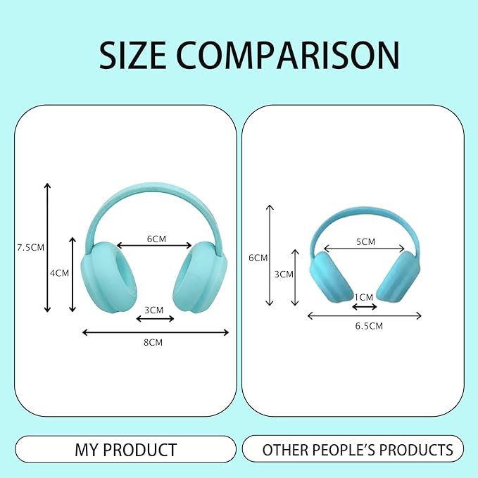 3D Printed Headphones Accessories for 17cm Doll(No Dolls)，for Dolls 3.94-6.69inch(10-17cm) in Size，Suitable for Daily Display, Great As a Gift(Light Blue Headphones)
