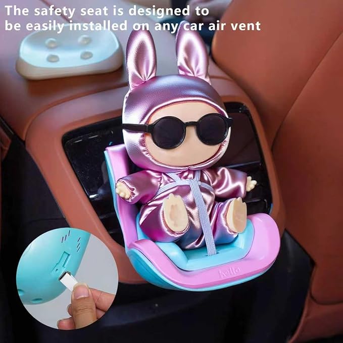 Doll Car Seat for 6-7 Inch Dolls with Elastic Strap & Magnetic Base - Vent Clip Mount and Desk Stand, for Blind Box Collectors