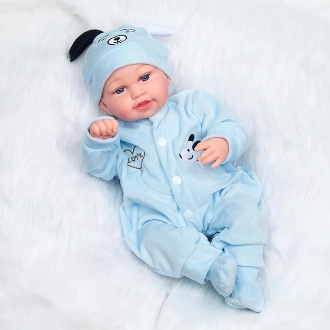 Reborn Baby Doll Clothes Blue Puppy 3 Pcs Set for 17-20 Inch Baby Doll Clothes Outfits Accessories Newborn Boy&Girl