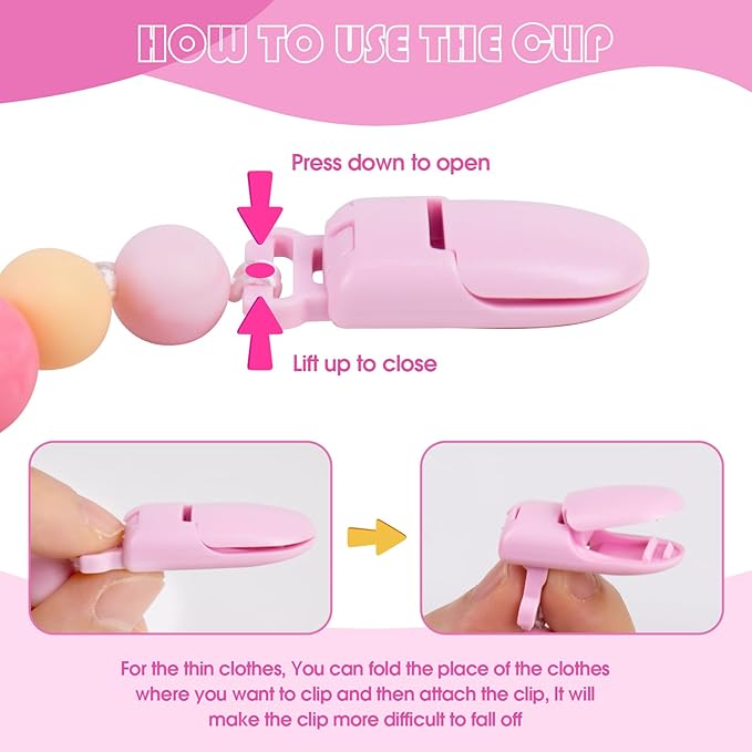 Aori Pacifier Clips for Rebron Baby Dolls Silicone Holders Clips with Magnetic Pacifier -Pink