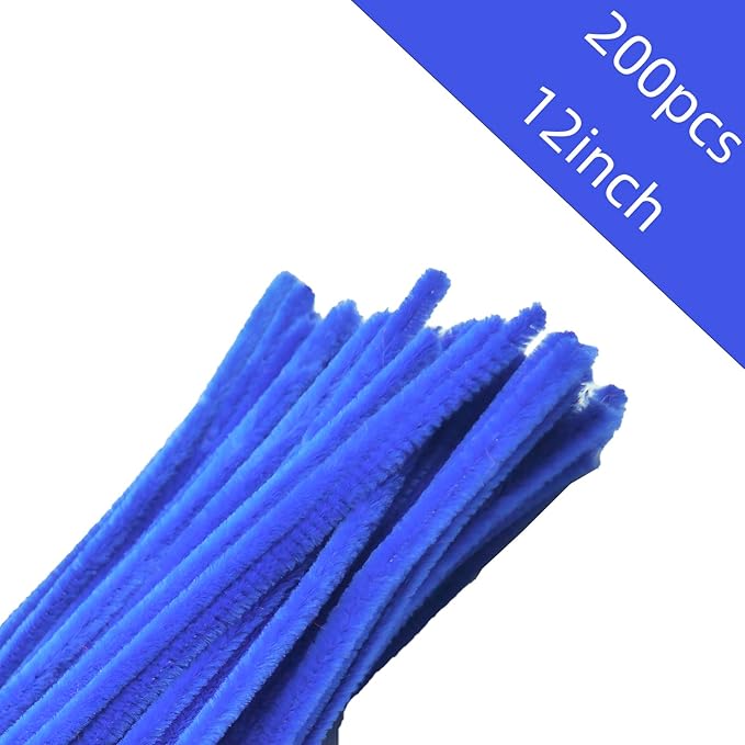 200 Pcs Pipe Cleaners, 12 Inch Long Pipe Cleaners Craft Supplies, Colorful Pipe Cleaners Pastel for Halloween Decoration, Christmas Day and Valentine’S Day DIY Art Creative Crafts (Royal Blue)