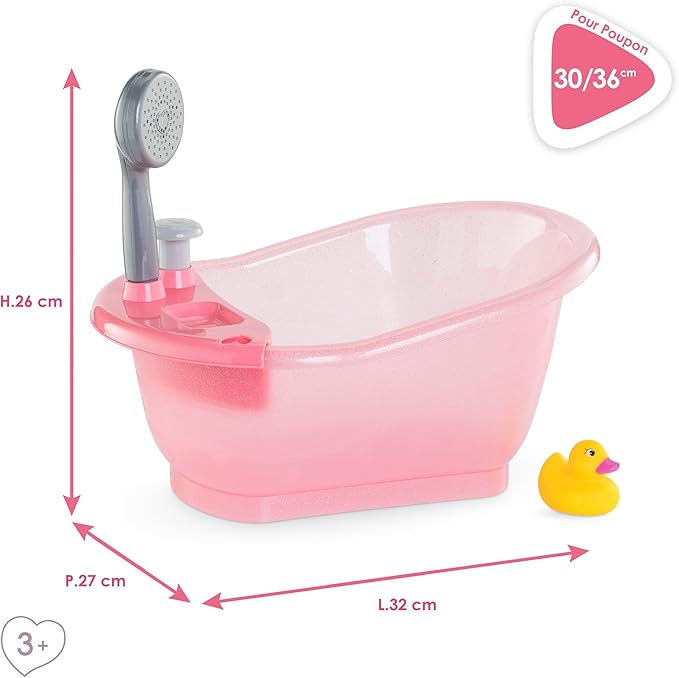 Corolle Baby Doll Bathtub with Shower - Accessory Play Set for 12" & 14" Dolls, Pink