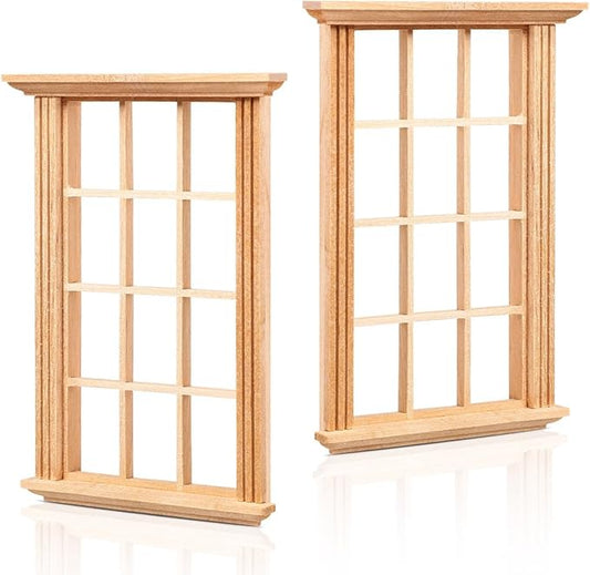 VICASKY 2pcs Dollhouse Windows 1: 12 Window Frame Miniature Furniture Mini Wooden DIY Bedroom Accessories Ornaments for 1/12 Scale Decoration Crafts Doll House