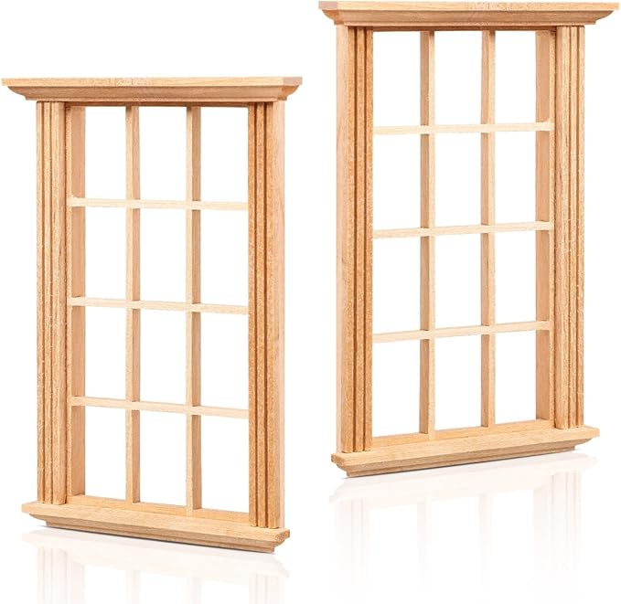 SOIMISS 2pcs Mini Dollhouse Windows 1/12 Scale Wooden Window Frames Miniature Models for Dollhouse Decoration and Display