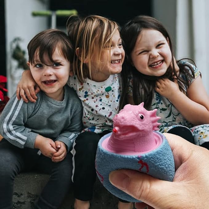 Dinosaur Egg Evil Squeeze Toys 3 Pack Funny Pop Out Dinosaurs of Egg Decompression Stress Toys for Adults Kids, Colorful Squish Fidget Toy Relief Autism Silicone Decompression Toy(Boxed)