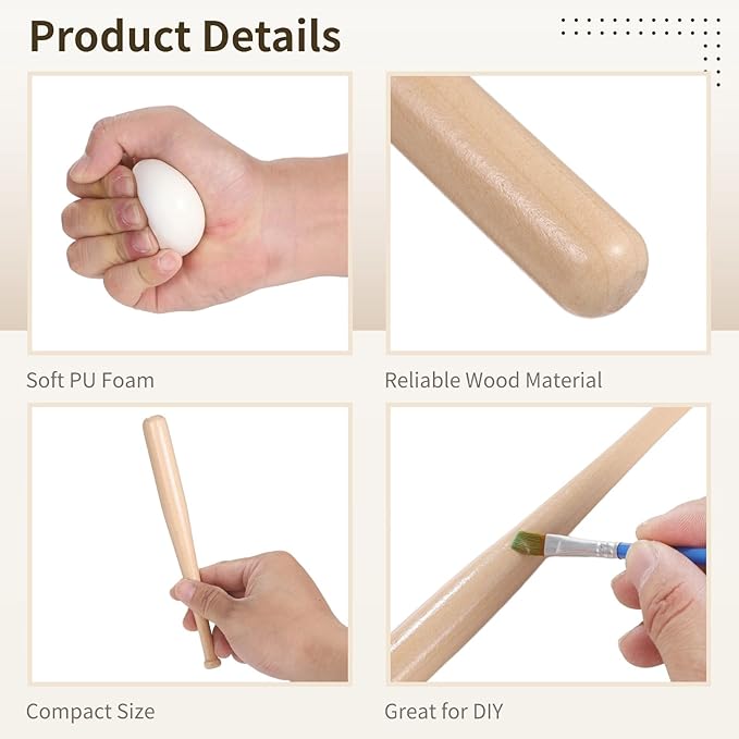48 PCS Mini Baseball Bats Mini Foam Sports Balls, 7.9 in Small Wooden Baseball Bats, 2 in Foam Baseball Balls, DIY Paintable Wood Bat for Baseball Party Supplies Sports Theme Decoration (48PCS)